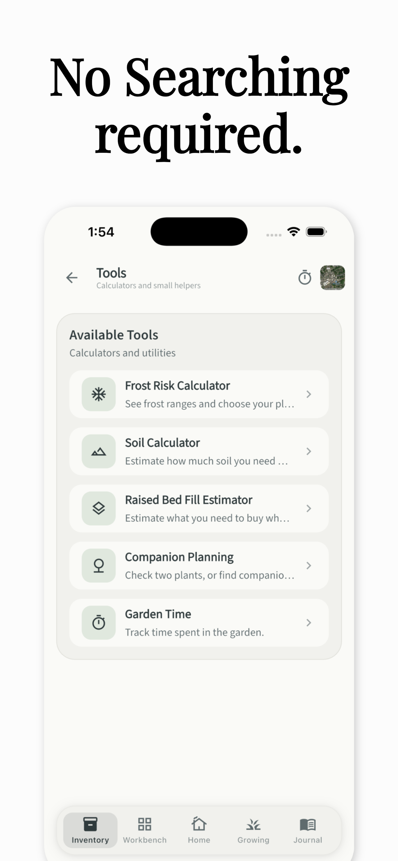 Built-in gardening tools and calculators